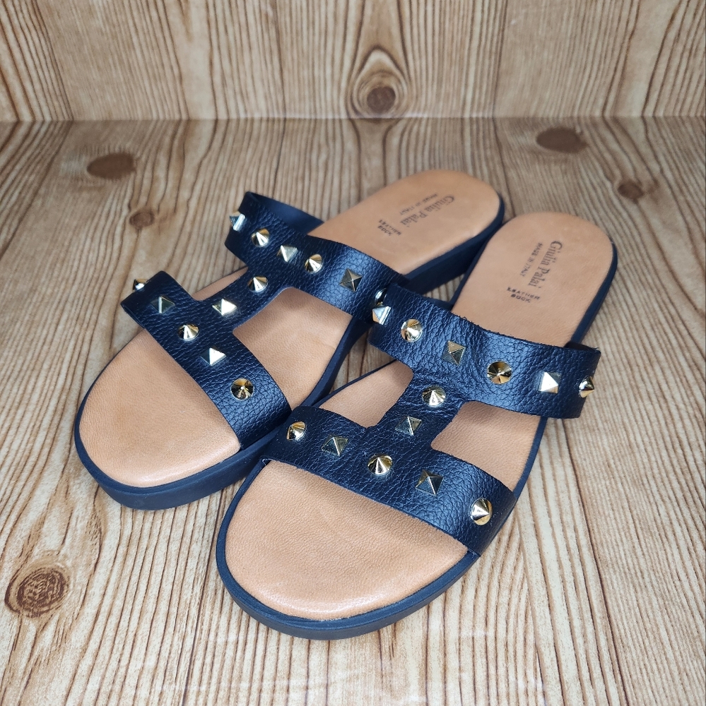 Giulia Palai Women’s‎ Leather Studded Slip-On Sandals Size 9 / 9.5